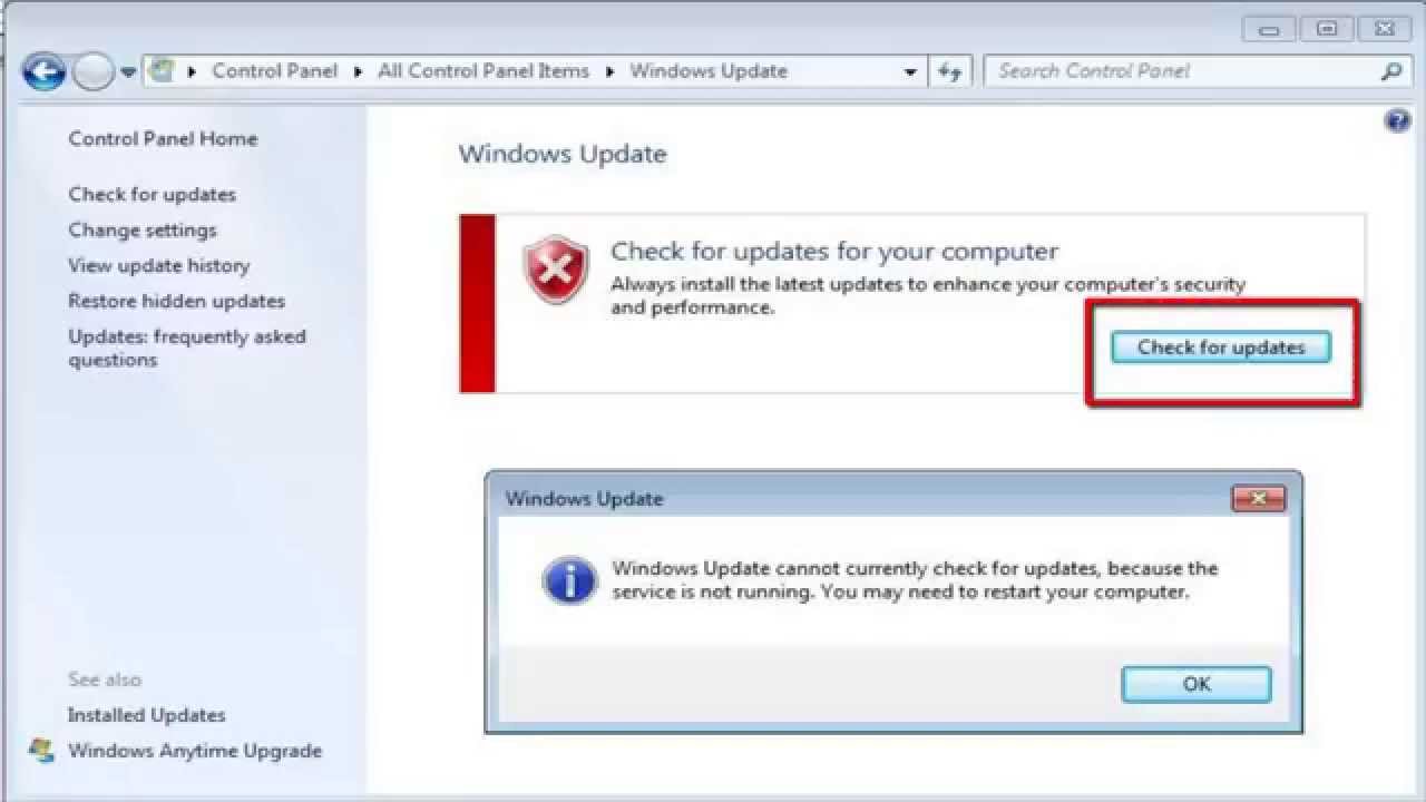 Windows Update Service not running